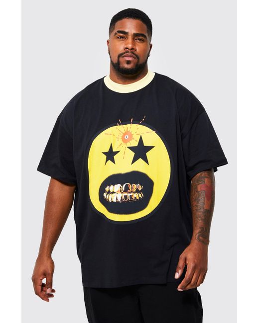 BoohooMAN Denim Plus Oversized Grill Face Graphic T-shirt in Black for ...