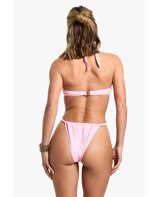 Boohoo Pink Halterneck Bikini Top & Tanga Bikini Bottoms Set