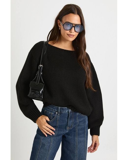 Boohoo Women's Black Chunky Knit Boxy Sweater
