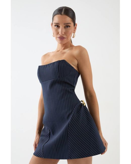 MissPap Premium Pinstripe Tailored Bustier Dress in Blue | Lyst