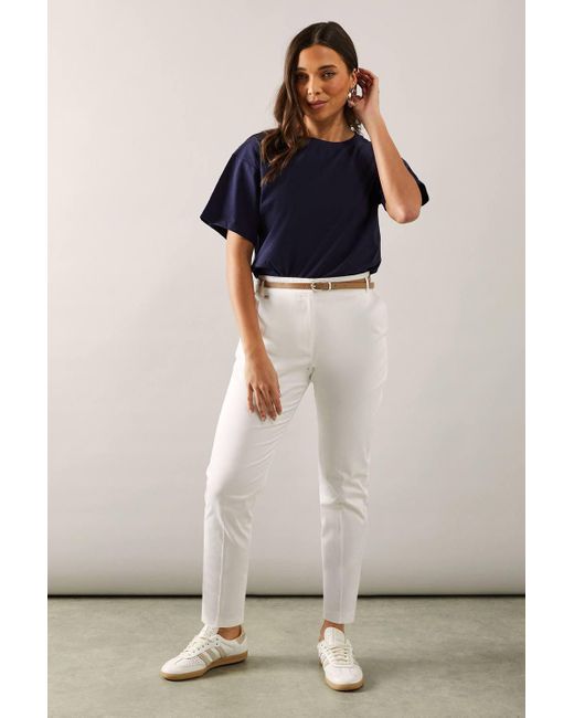 petite white cigarette trousers Wallis Petite Stretch Cigarette Belted Pants in White