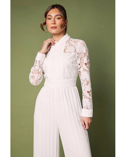 Coast Green Lace Pleated Panel Detail Jumpsuit