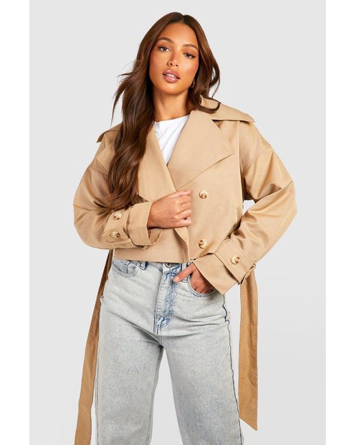 Boohoo White Tall Crop Oversized Belted Trench Coat