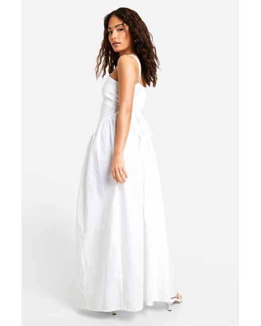 Boohoo White Petite Dropped Waist Maxi Dress