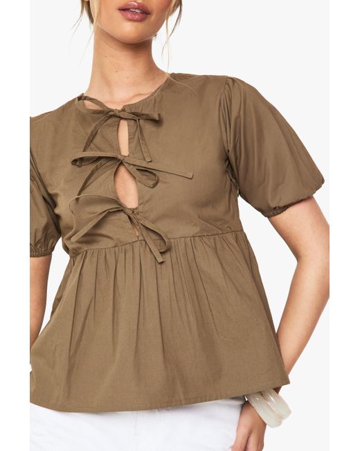 Top Holgado De Algodón Popelina Con Atadura Frontal Boohoo de color Brown