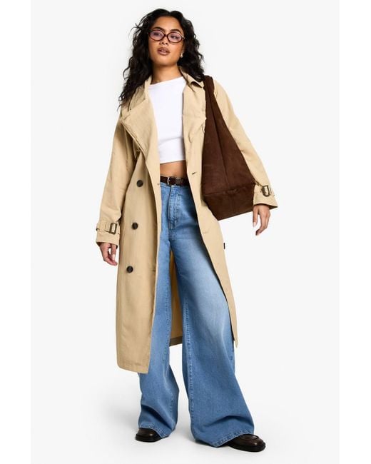 Boohoo Blue Maxi Belted Trench Coat