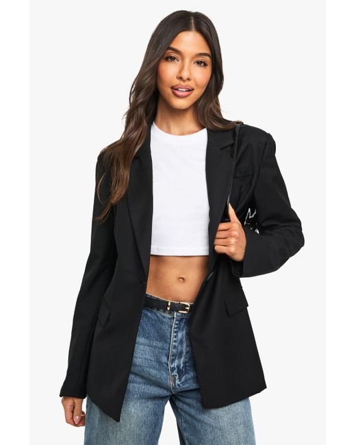 Boohoo Black Woven Tailored Cinched Blazer