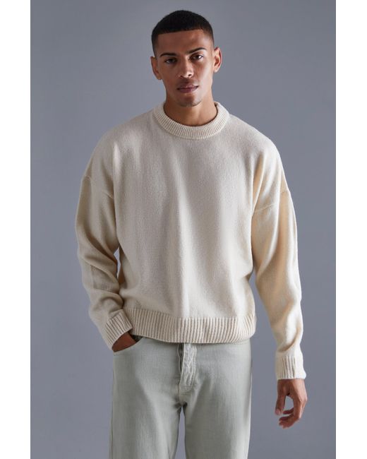 BoohooMAN Gray Boxy Brushed Extended Neck Knitted Jumper for men
