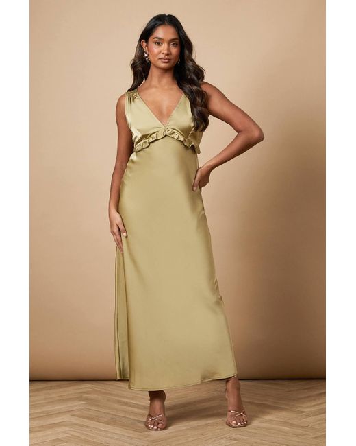 Oasis Natural Satin Ruffle Bust Detail Maxi Dress