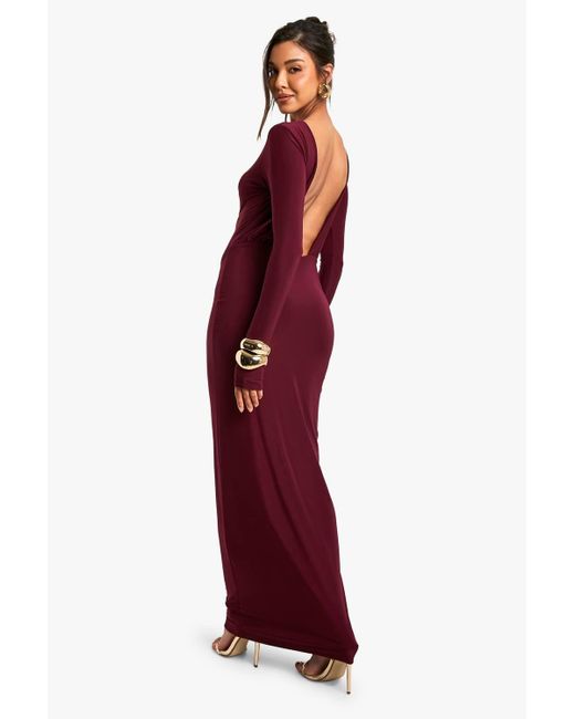 Boohoo Red Slinky Open Back Maxi Dress