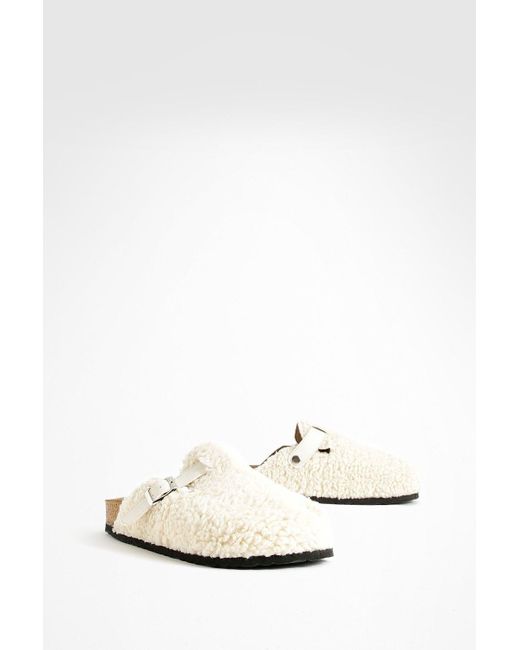 Boohoo White Wide Fit Borg Clogs