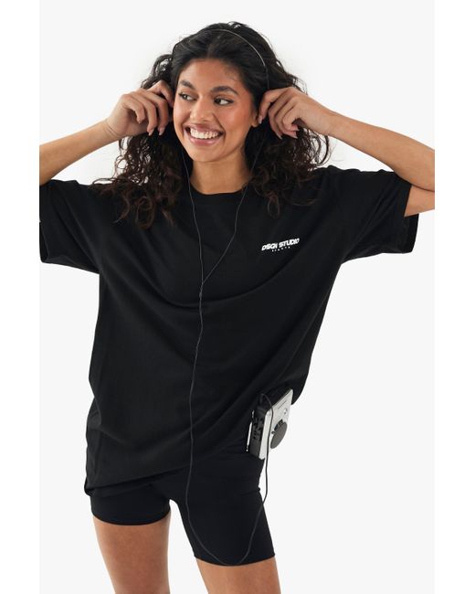 Camiseta Oversize Deportiva Con Estampado Dsgn Studio Boohoo de color Black