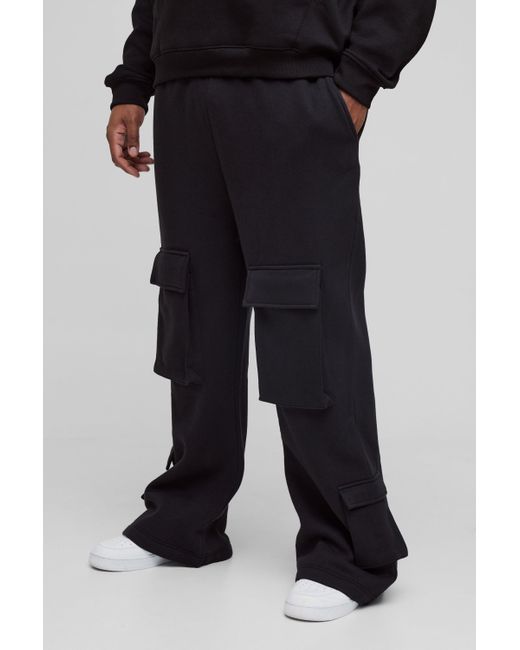 BoohooMAN Plus lockere Cargo-Jogginghose in Black für Herren