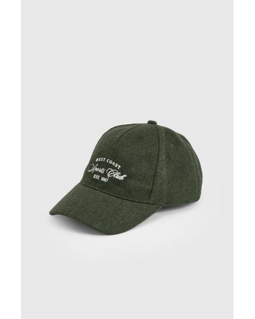 Boohoo Green Wool Look Slogan Cap