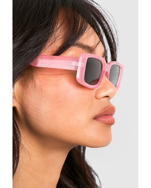 Boohoo Black Light Pink Rectangular Frame Sunglasses