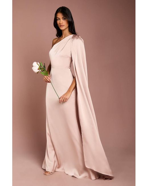 Coast Women's Pink Honoured Petite Drape One Shoulder Satin Maxi Bridesmaid  Dress