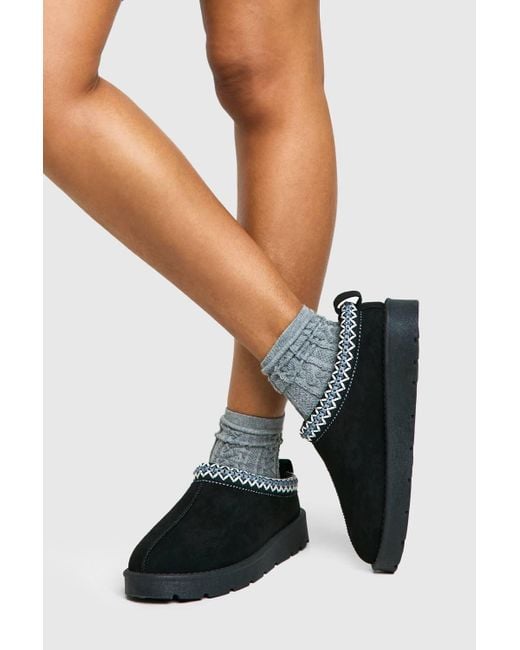 Boohoo Black Embroidered Cosy Mules