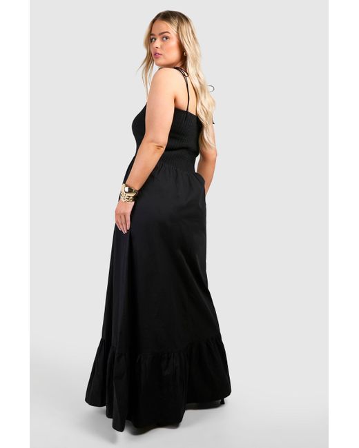 Boohoo Black Plus Woven Shirred Bust Bandeau Maxi Dress