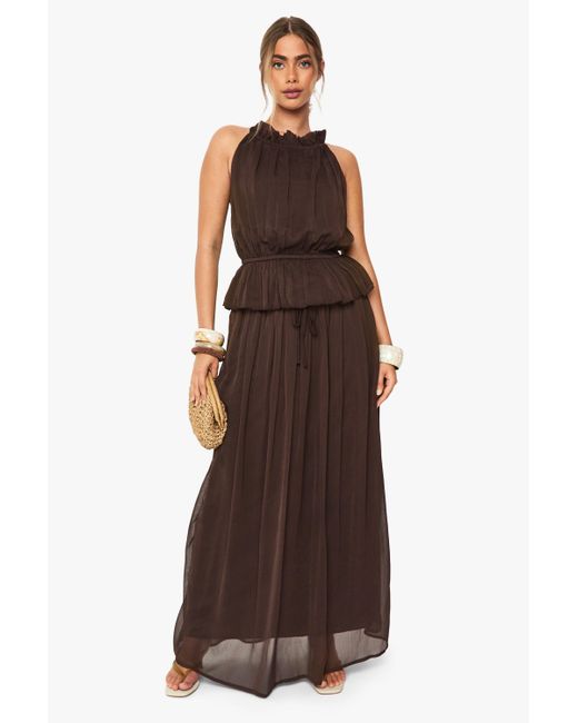 Boohoo Brown Crinkle Chiffon Maxi Skirt