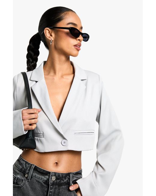 Boohoo White Petite Boxy Crop Blazer