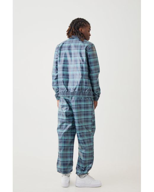 BoohooMAN Blue Elastic Waist Flannel Pu Parachute Pants for men