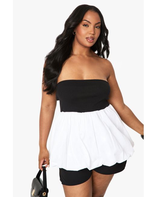 Boohoo White Plus Fabric Mix Bandeau Puffball Top