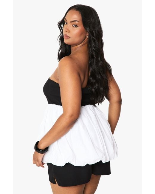 Boohoo White Plus Fabric Mix Bandeau Puffball Top