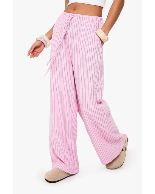 Pantalón Petite De Pernera Ancha Con Cordón Elástico Boohoo de color Pink