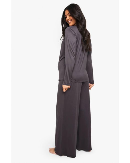 Boohoo Gray Maternity Basic Shirt & Trouser Pj Set