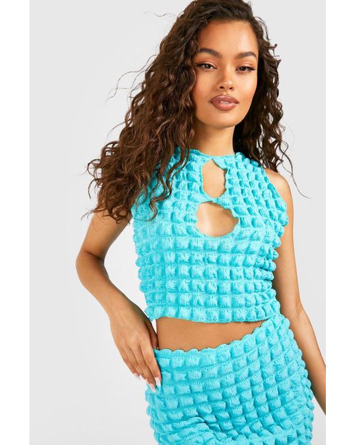 boohoo Bubble Jersey Knit Racer Crop & Mini Skirt - Green - Size 2