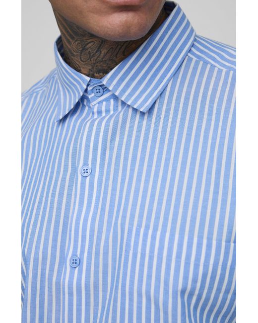 BoohooMAN Tall gestreiftes Oversize Hemd mit langen Ärmeln in Blue für Herren