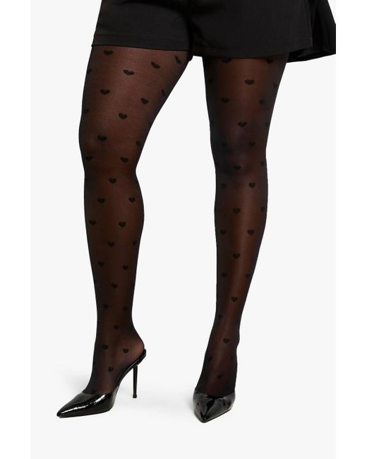 Boohoo Black Plus Heart Pattern Tights