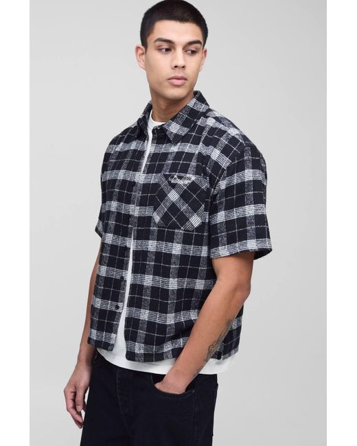 Boohoo Blue Tall Oversized Boxy Concealed Placket Flanneled Shirt
