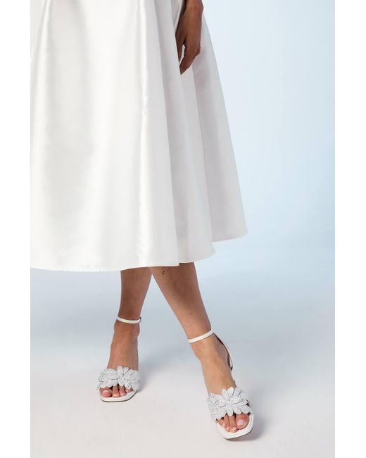 Coast White Bridal Sandie Satin Diamante Petal High Heel Platform Sandals