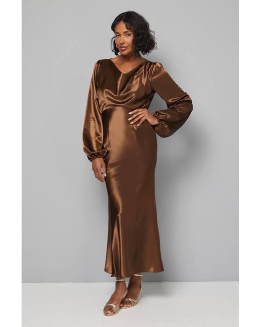 Wallis Women's Brown Satin Cowl Neck Midi Dress