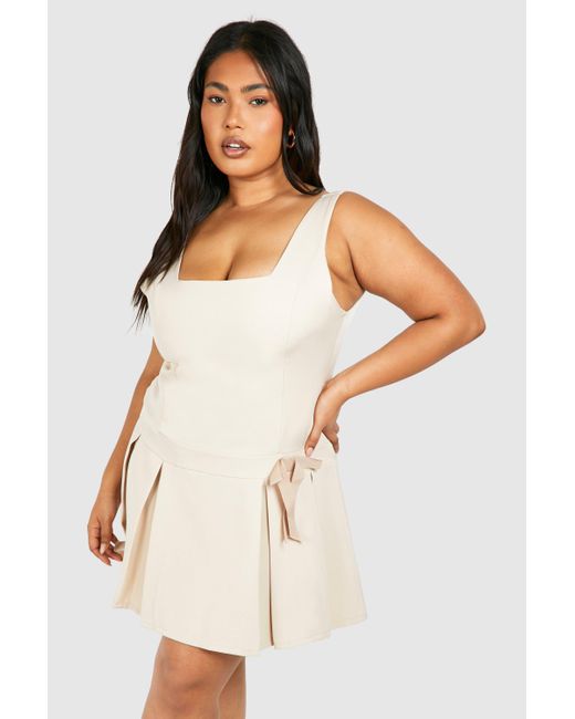 Boohoo Natural Plus Woven Bow Detail Strappy Skater Dress