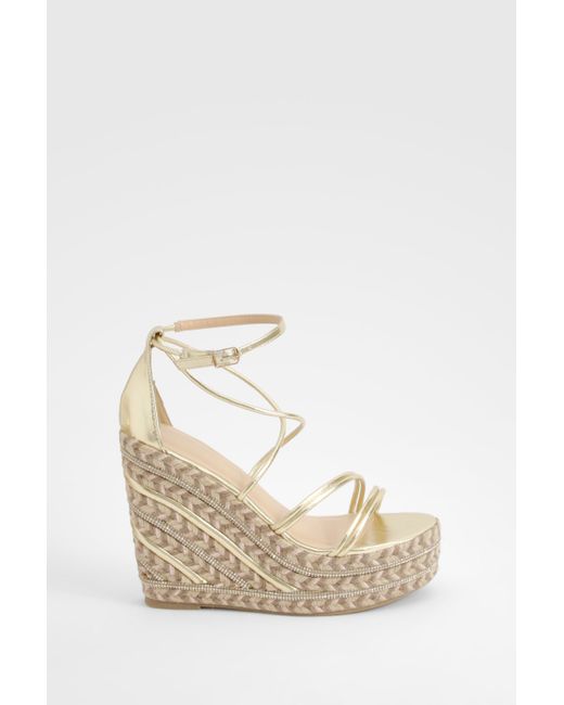 Boohoo Natural Metallic Strappy Detail Wedges
