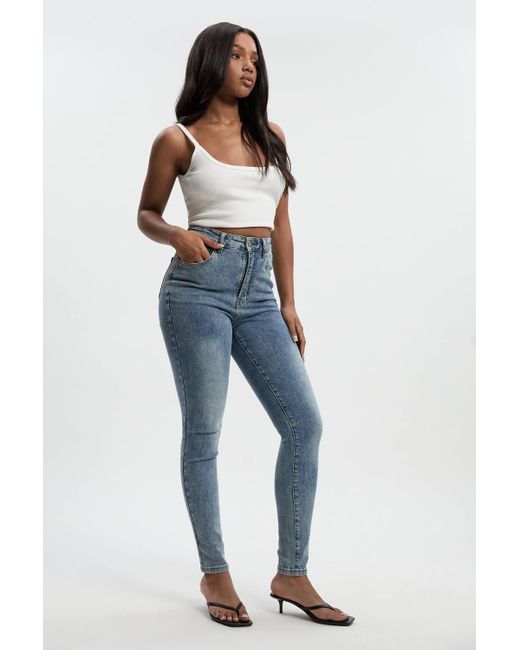 Boohoo Blue Comfort Stretch High Waist Skinny Jean