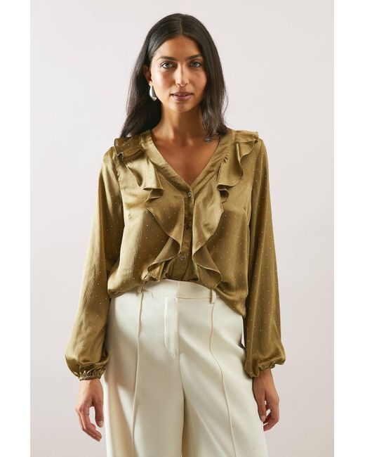 Wallis Natural Satin Hotfix Ruffle Blouse