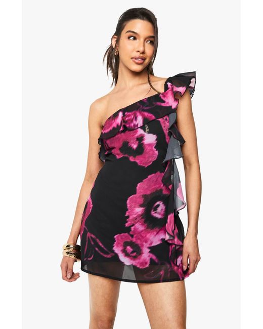 boohoo red floral dress boohoo Women's Floral Print Bodycon Dress With Lace Cup Detail in Red | Size: 10