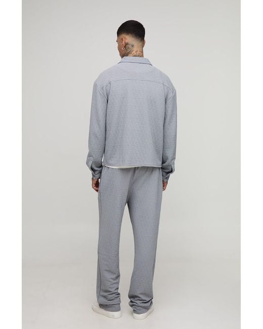 Boohoo Gray Tall Textured Jersey Oversized Boxy Shirt And Relaxed Trouser Set