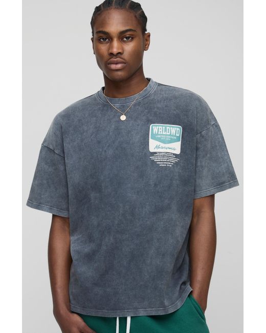 Boohoo Blue Oversized Interlock Acid Wash Graphic T-Shirt