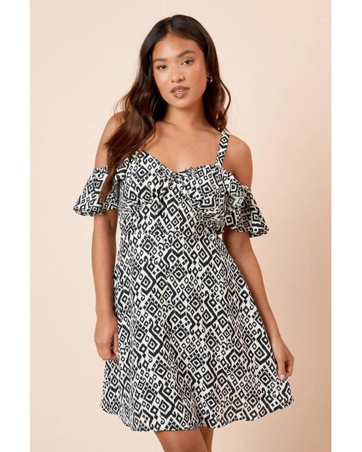 Dorothy Perkins Multicolor Petite Mono Tie Front Cold Shoulder Mini Dress