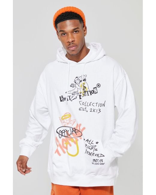 BoohooMAN Synthetic Oversized Limited Edition Money Print Hoodie in Cream (White) for Men Lyst