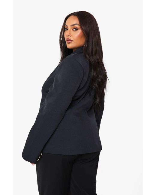 Boohoo Blue Plus Tailored Button Blazer