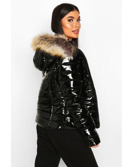 high shine faux fur coat