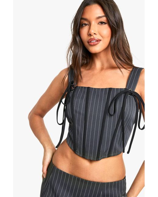Boohoo Gray Pinstripe Boned Detail Corset
