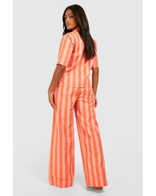 Cotton Poplin Tonal Stripe Trousers Boohoo de color Orange