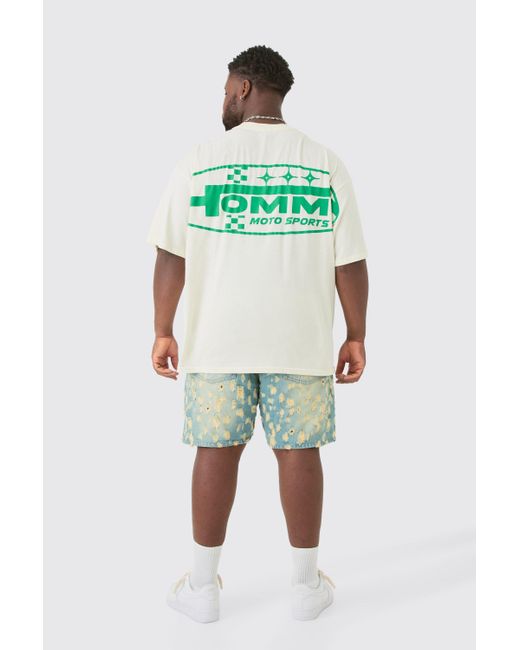 BoohooMAN Plus Homme Moto Sports Graphic T-shirt In Ecru in Green für Herren