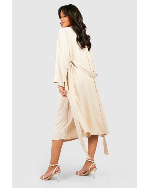 Boohoo Natural Maternity Textured Strappy Midi Dress And Belted Kimono